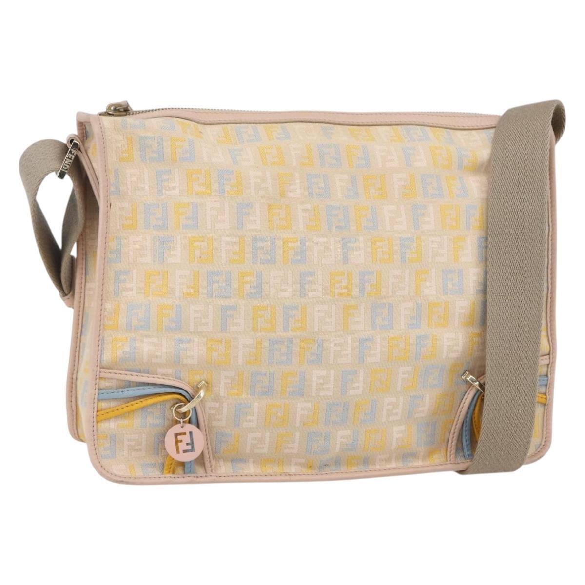 Fendi Zucchino Canvas Shoulder Bag Pink Gold Auth 157643v